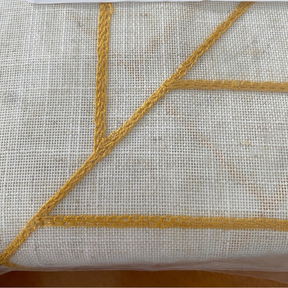 Pair of Archaeo Geometric Linen Blend Sheer Curtains Gold Embroidery - NEW - Picture 5 of 9